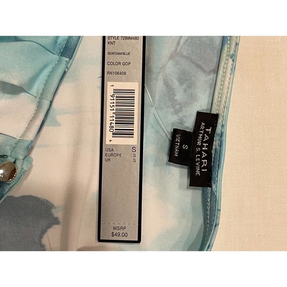 Tahari Womens Tie Dye Tank Top Pleated Neck 7289M480 Sleeveless Blue White SZ S - Picture 4 of 7